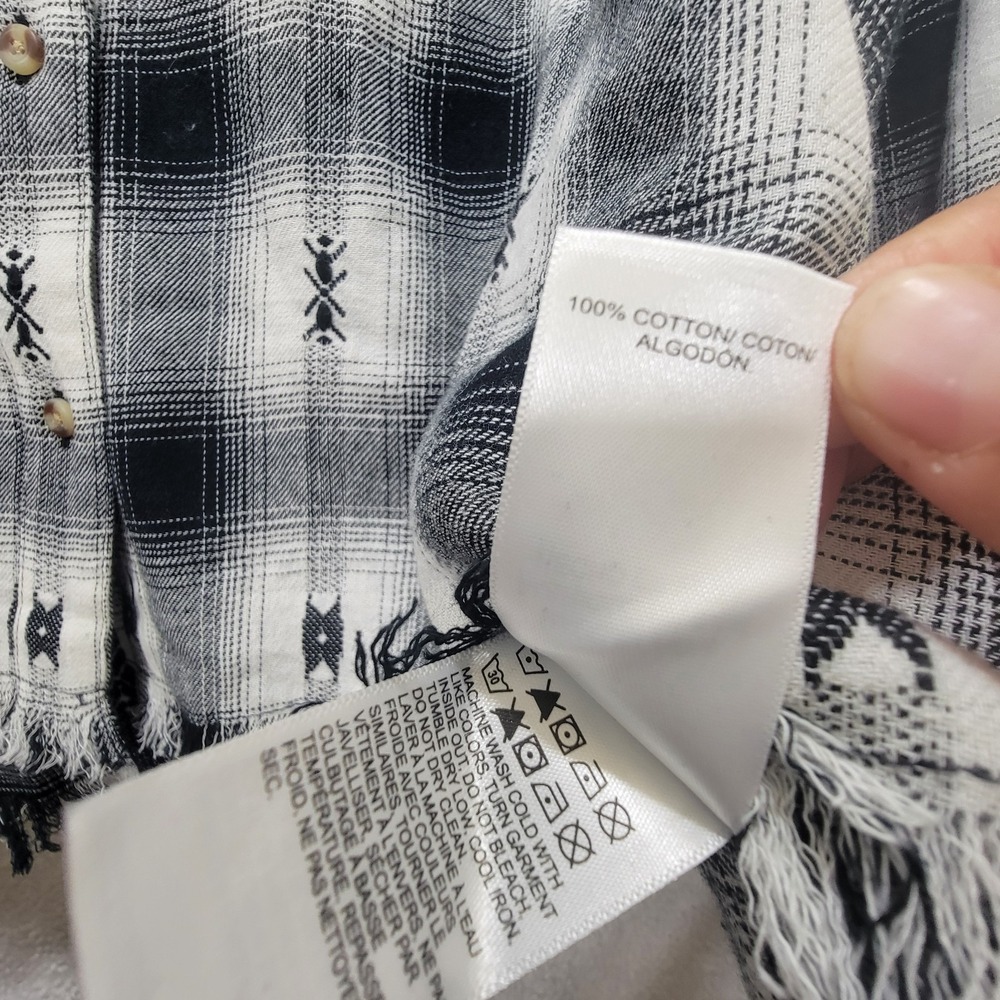 NWT $79 Lucky Brand Raw Edge Plaid Cropped Western Button-Down Cotton Flannel XL - Picture 7 of 11